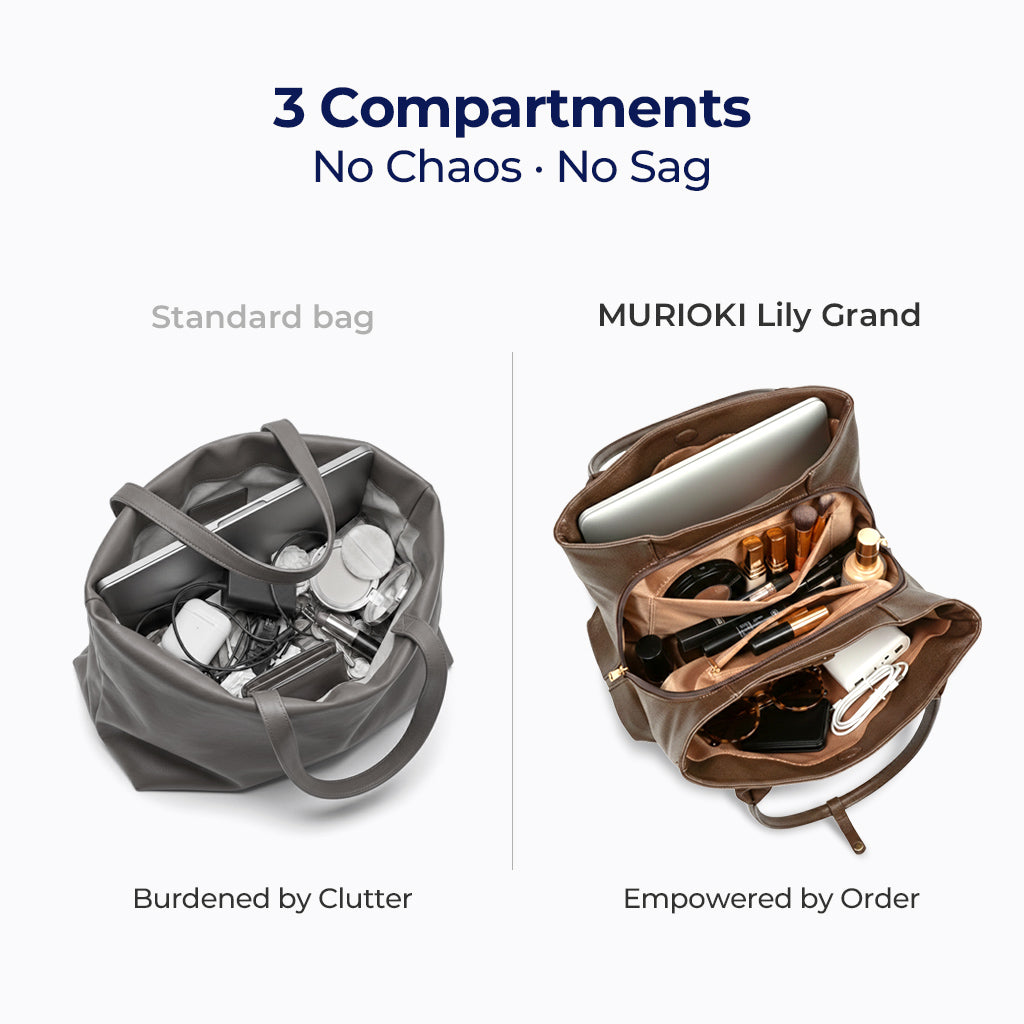 MURIOKI Office Bag for Woman 3-compartment Leather Shoulder Bag Fits 11", Lily Grand L1051 (35*18*28cm)