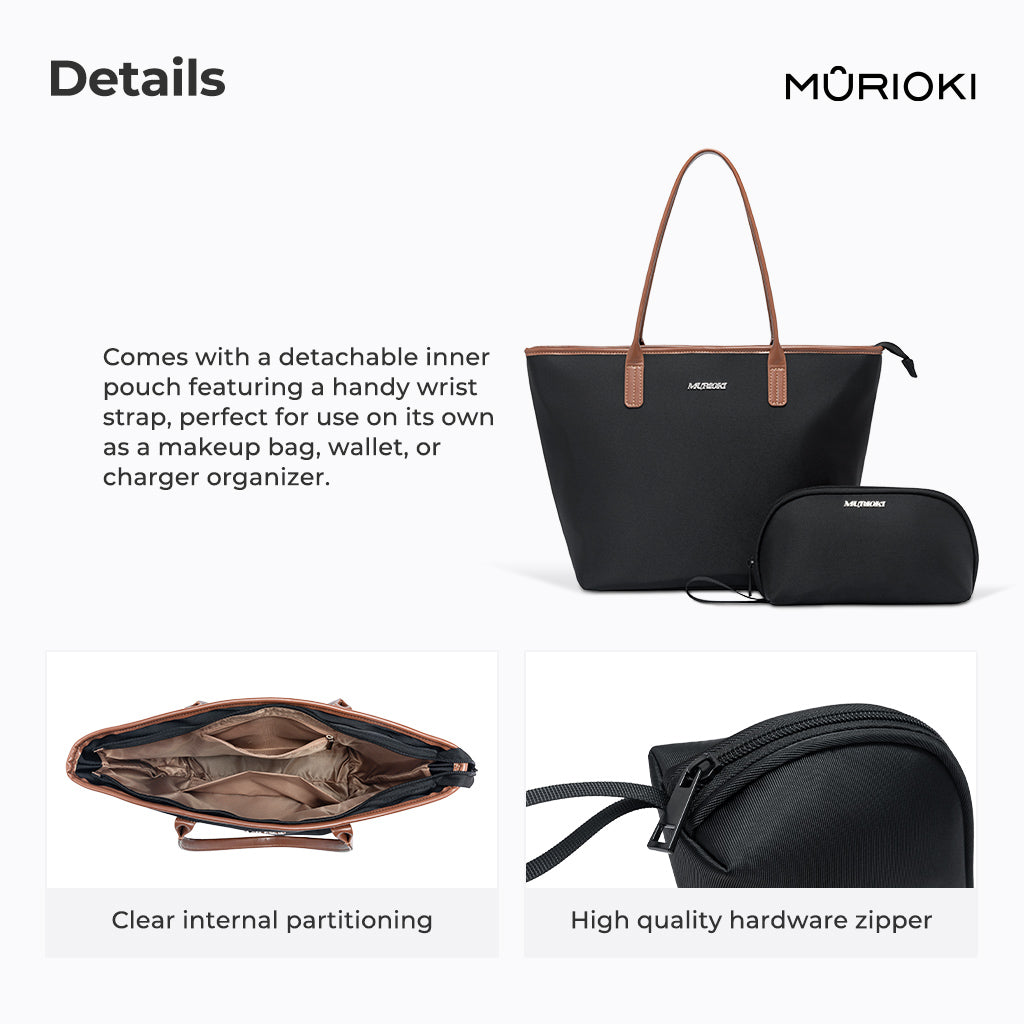 MURIOKI-Grace ToteBag for Woman 14In Large Capacity with Detachable Pouch G1041(28*12*31cm)