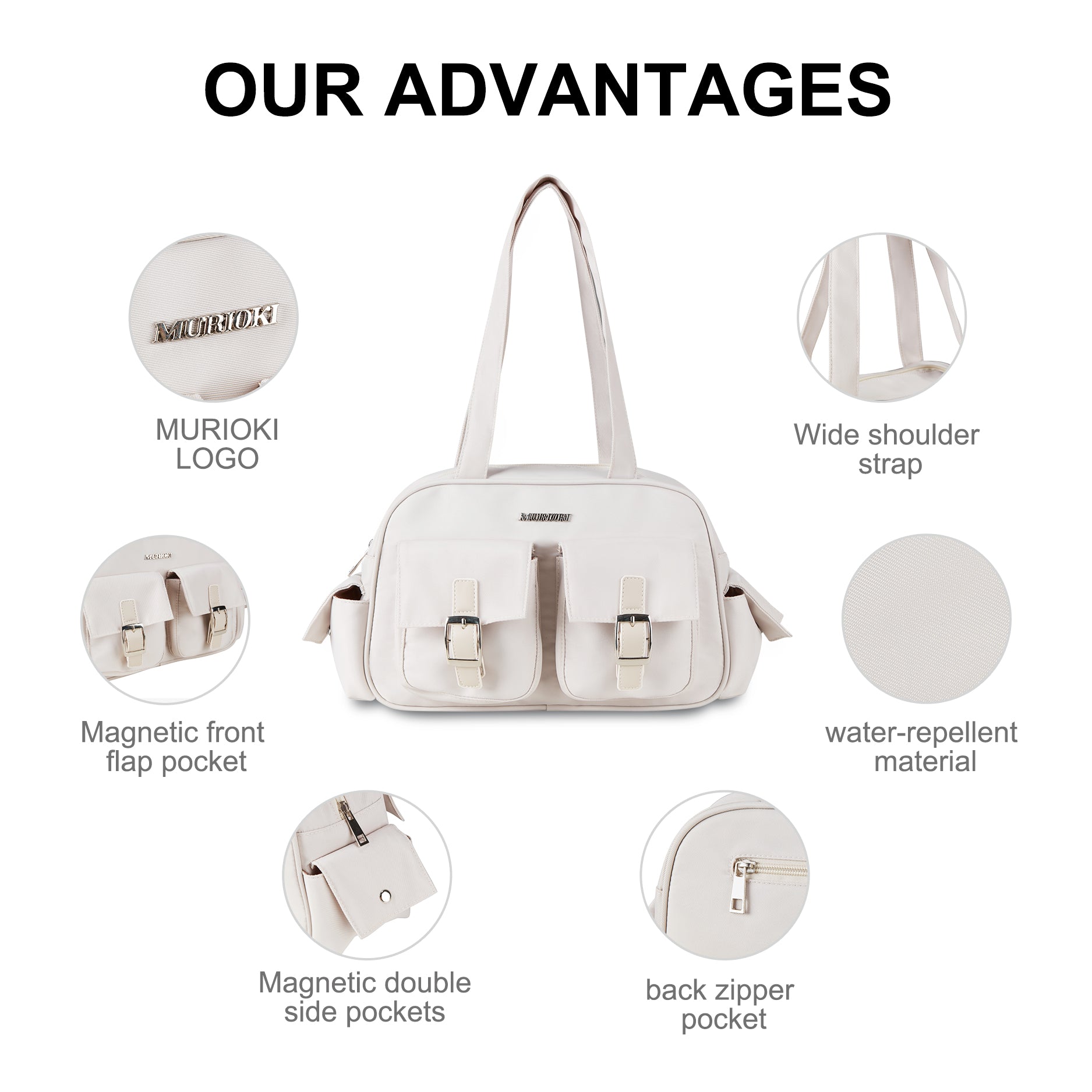 MURIOKI-Tulip Shoulder Bag for Women with Multiple Pockets G1030(31*11*19CM) - shop.murioki