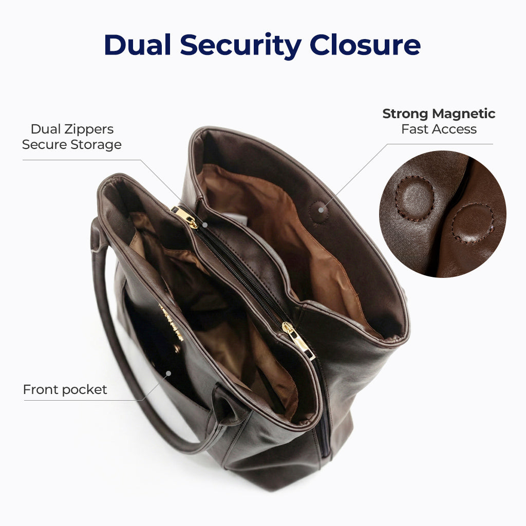 MURIOKI Office Bag for Woman 3-compartment Leather Shoulder Bag Fits 11", Lily Grand L1051 (35*18*28cm)