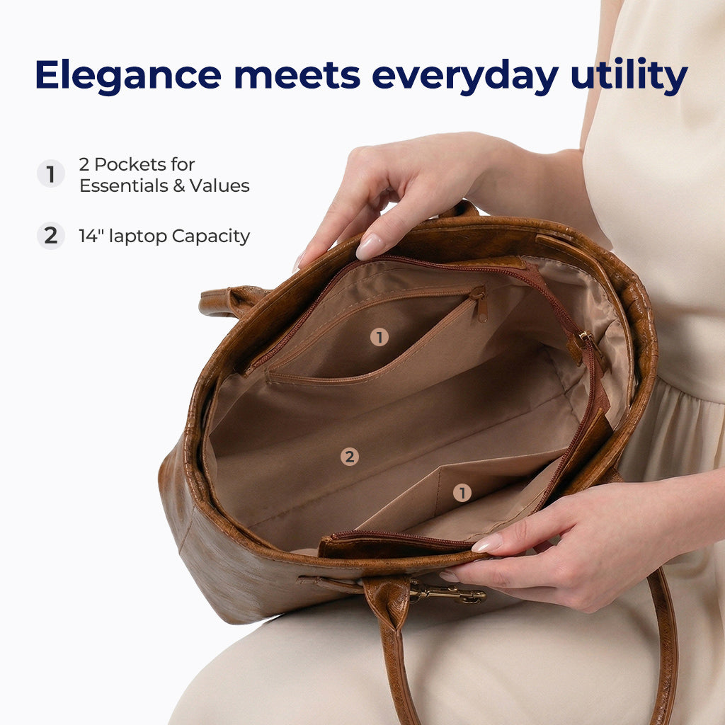 MURIOKI Office Bag for Women 14" Leather Tote Bag,Claire L1050 （38*28*12.5cm）