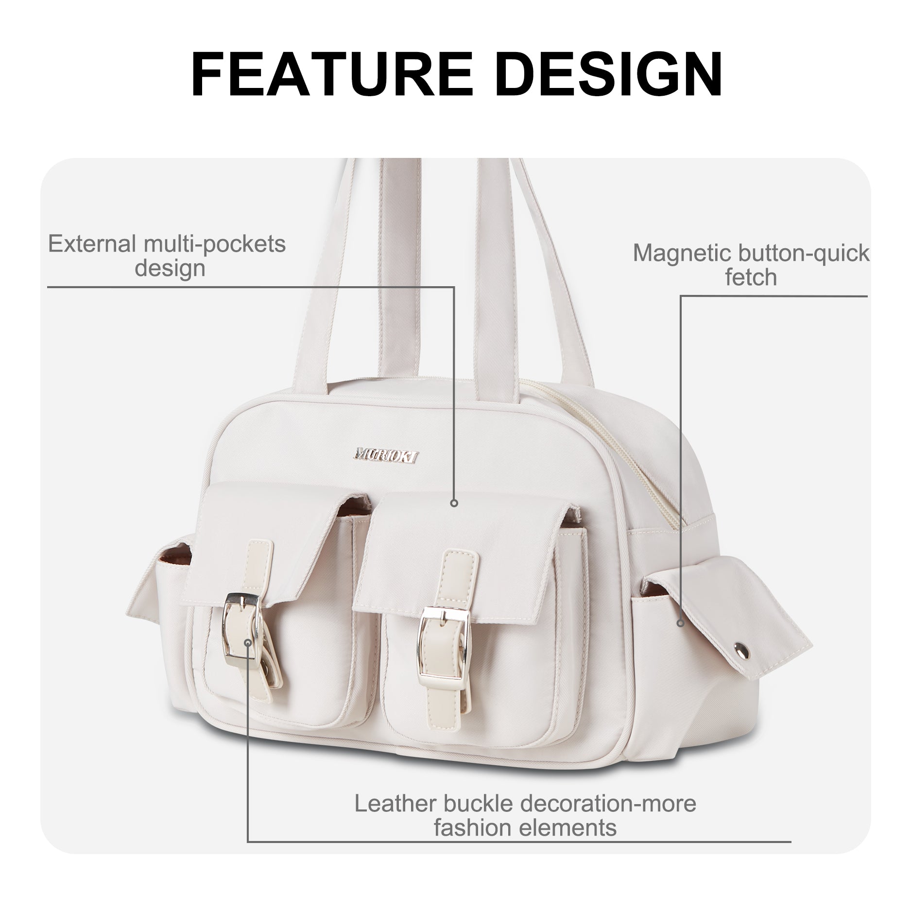 MURIOKI-Tulip Shoulder Bag for Women with Multiple Pockets G1030(31*11*19CM) - shop.murioki