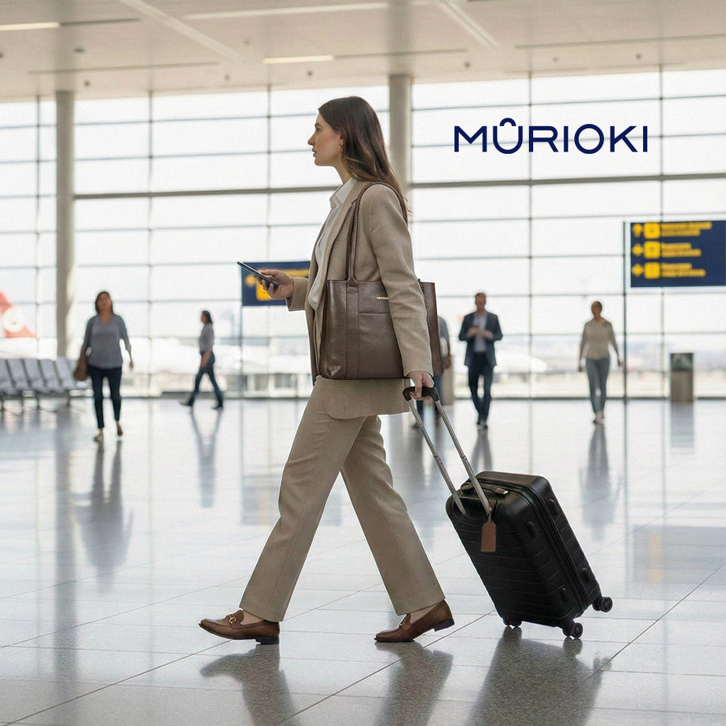 MURIOKI Office Bag for Woman 3-compartment Leather Shoulder Bag Fits 11", Lily Grand L1051 (35*18*28cm)