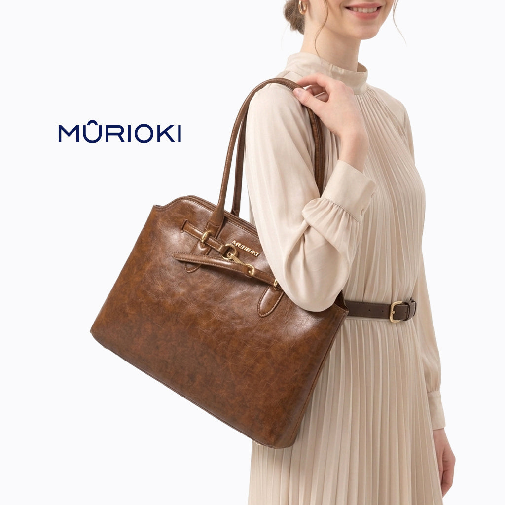 MURIOKI Office Bag for Women 14" Leather Tote Bag,Claire L1050 （38*28*12.5cm）