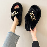 Christmas Gift Winter Women's Flip Flops Fashion Design Plush Cotton Shoes Indoor Warm Comfortable Ladies Footwear Fluffy Black Female Slippers
