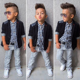 Murioki Fall Kids Boy Clothes Set 3 Pieces Suits Coat+plaid T-shirt+Jeans Children little casual boys clothing sets 2-8 Years