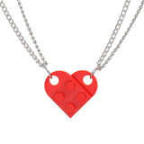 Christmas Gift  Punk 2Pcs Heart Brick Couples Love Necklace For Lovers Women Men Lego Elements Friendship Necklaces Valentines Jewelry