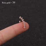 Christmas Gift Rose Curved Cz Cartilage Stud Helix Rook Conch Screw Back Earring 10g Stainless Steel Ear Piercing Jewelry
