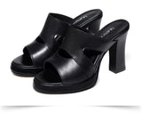 MURIOKI Plus Size 34-40 High Heels Slippers Women Platform Shoes Summer 2022 Block Heel Leather Slides Ladies Office Slippers
