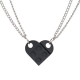Christmas Gift  Punk 2Pcs Heart Brick Couples Love Necklace For Lovers Women Men Lego Elements Friendship Necklaces Valentines Jewelry