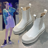 Women's Chelsea Boots 2021 New Fashion Leather White Ankle Boots Women Black Punk Gothic Platform Boot Female BV Luxury Designer