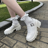 Murioki White Mary Jane Lolita Shoes Girls Cosplay Platform Heels Shoes Ladies Small Leather Vintage Shoes Women Chunky Heel Pumps