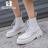 RIZABINA Size 34-43 2021 INS Woman Real Leather Ankle Boots Fashion Shoes Woman Short  Winter Warm Boots Platform Heel Footwear