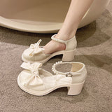 Murioki Bow Pearl Sandals High Heels Women's 2024 Spring New Korean Style Versatile Closed Toe Sandals Mary Jane Chunky Heel Pumps